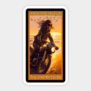 Girl on a Motorcycle by the Ocean Sticker